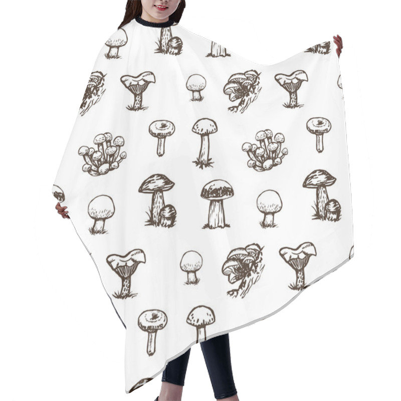 Personality  Mushrooms Sketch Seamless Pattern. Hair Cutting Cape