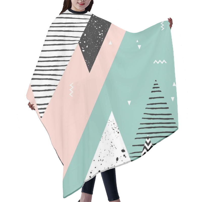 Personality  Abstract Geometric Scandinavian Style Pattern With Mountains, Trees And Triangles. Hair Cutting Cape