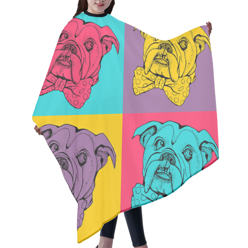 Personality  Pop Art Seamless Pattern. Portrait Of Dog Bulldog. T-shirt Graphics. Illustration For Fashion Print, Poster, Textiles, Fashion Design. Hair Cutting Cape