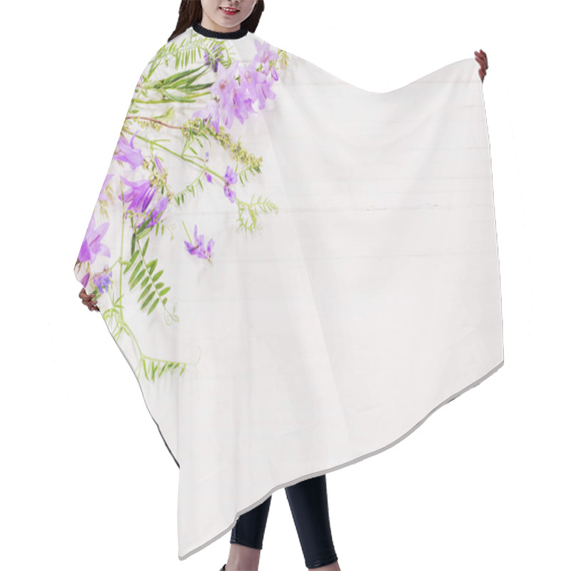 Personality  Bellflower On White Wooden Background Hair Cutting Cape