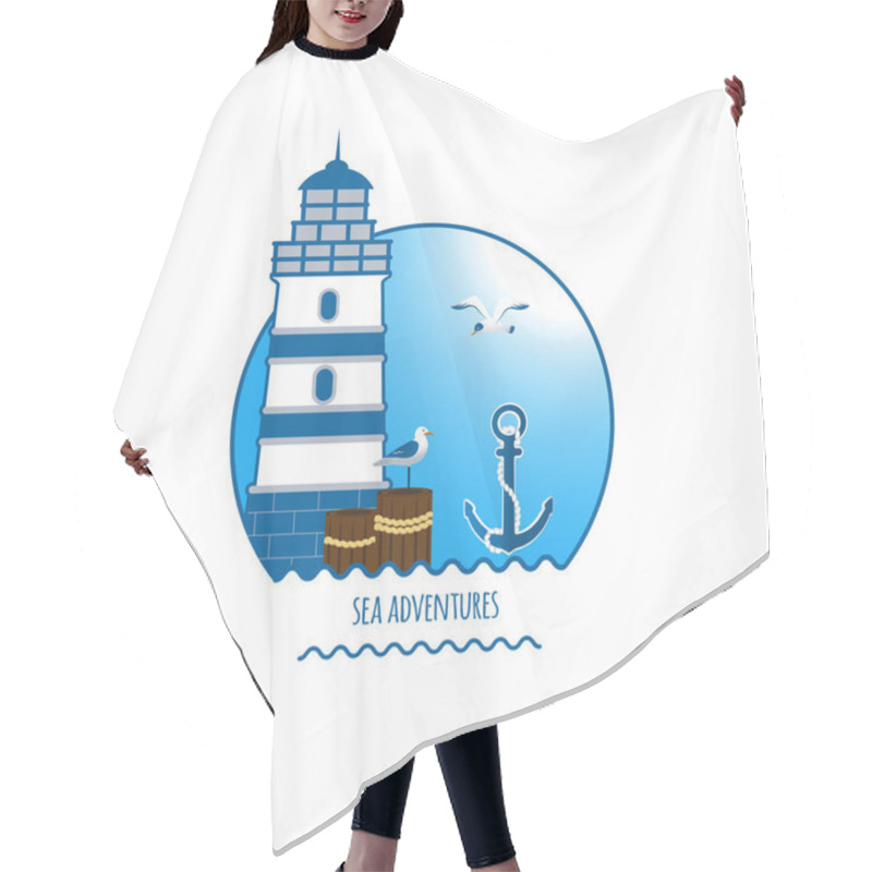 Personality  Lighthouse Emblem, Anchor And Seagull Vector Hair Cutting Cape