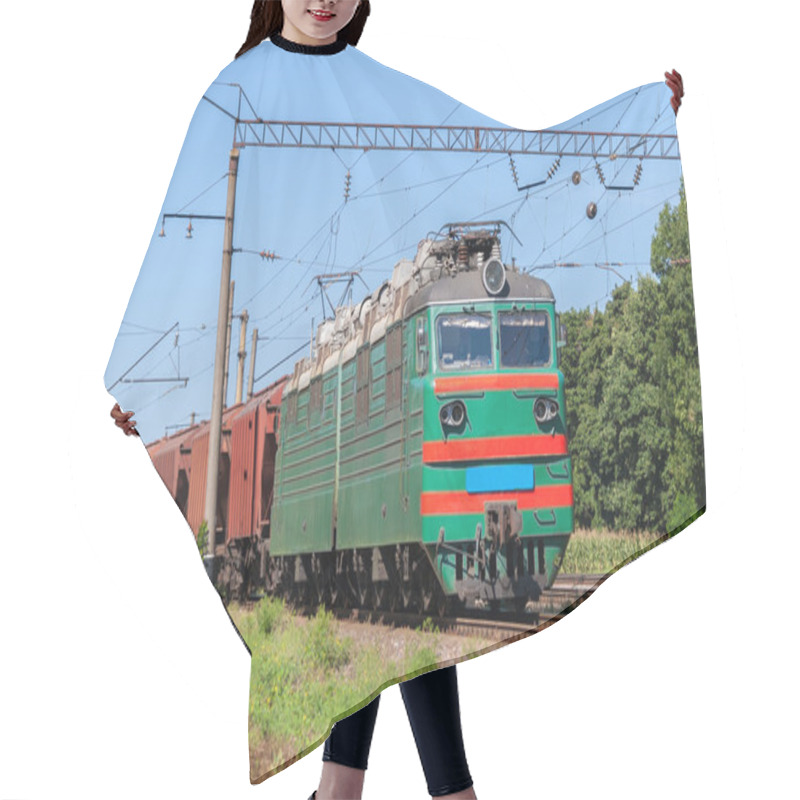 Personality  Electric Locomotive Hauling A Grain Train Hair Cutting Cape