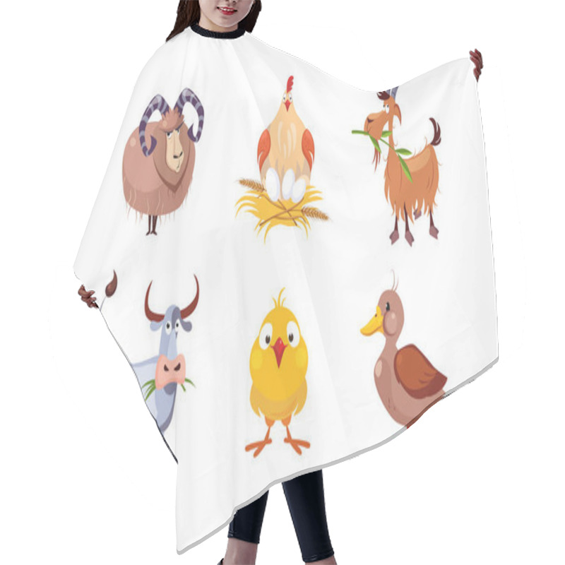 Personality  Cute Cartoon Farm Animals Set, Sheep, Hen, Goat, Cow, Duck, Vector Illustration Hair Cutting Cape