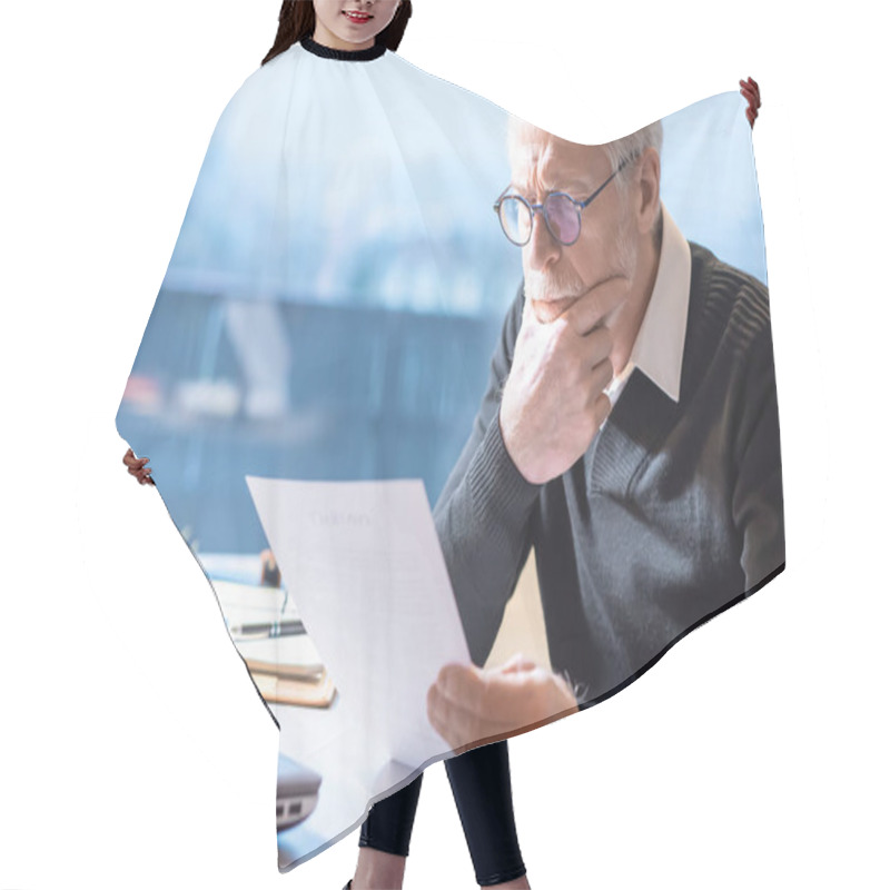 Personality  Senior Businessman Reading A Document Hair Cutting Cape