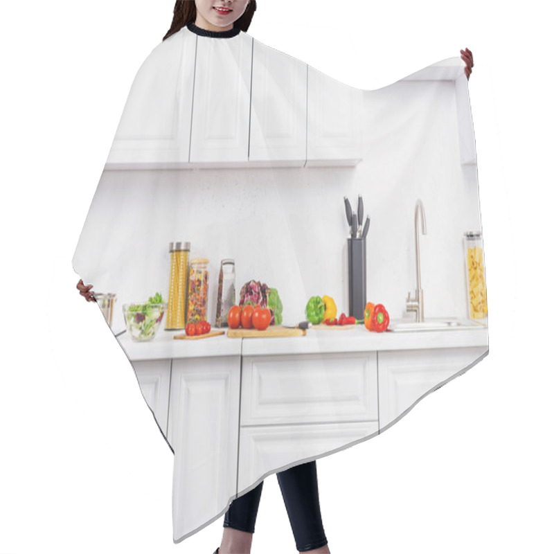 Personality  Ripe Vegetables On Kitchen Counter In Light Kitchen Hair Cutting Cape