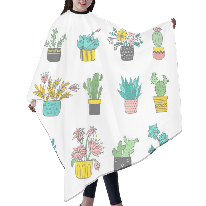 Personality  Cute Hand Drawn Cactus Set Hair Cutting Cape