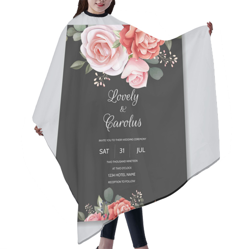 Personality  Beautiful Floral Wreath Wedding Invitation Card Template Hair Cutting Cape