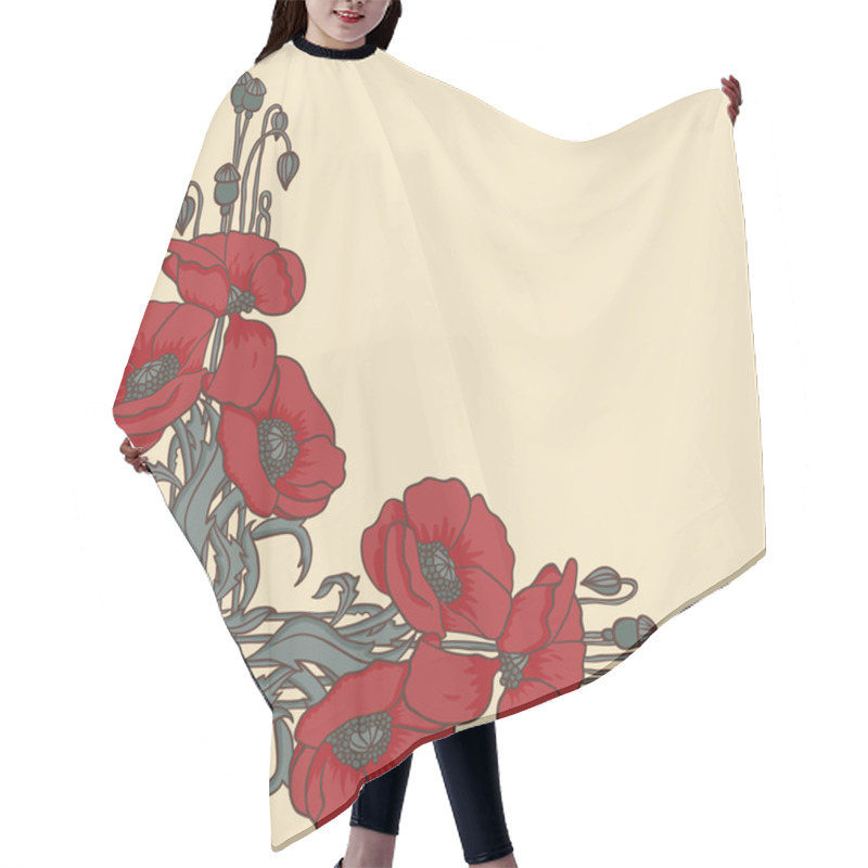 Personality  Art-nouveau Style Frame With Poppies Hair Cutting Cape