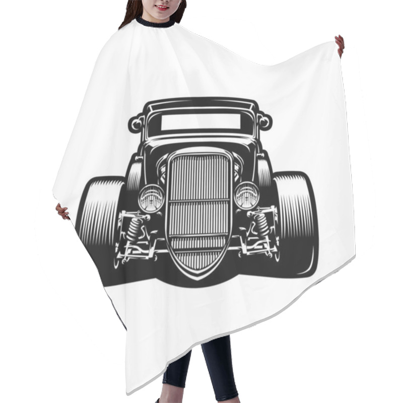 Personality  Custom Hotrod Car Front View Vector Monochrome Illustration. Best For Mechanics And Garage Related Industries Hair Cutting Cape