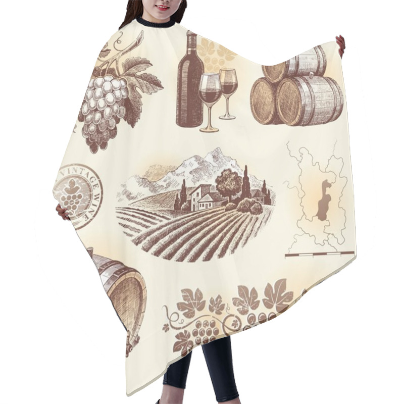 Personality  Vector Set - Wine And Winemaking Hair Cutting Cape