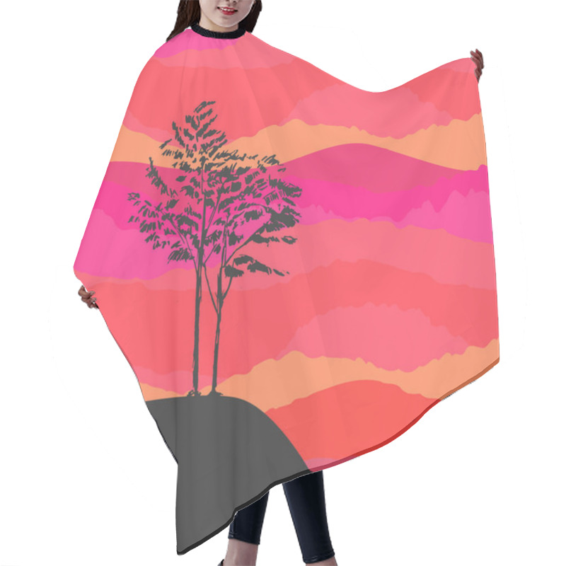 Personality  Hand Drawn Black Tree Without Leaves Isolated On Foggy Smoky Misty Background. Branches Of Small Rowan Sorb Wild Ash Plant On Vector Illustration. Simple Gray Sketch. Hair Cutting Cape