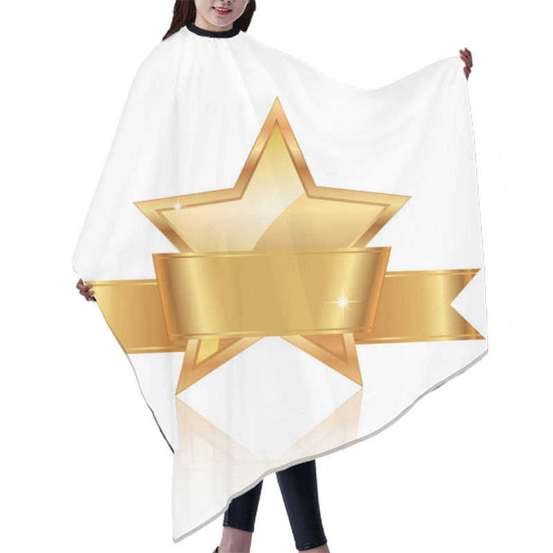 Personality  Vector Illustration Of Gold Star Award With Shiny Ribbon With Sp Hair Cutting Cape