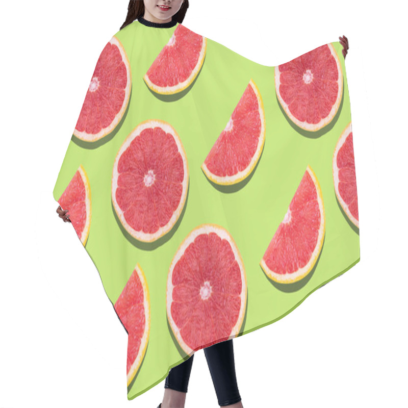 Personality  Flat Lay Fruit Pattern Of Fresh Grapefruit Slices On Green Background. Minimal Summer Fruits Pattern For Blog Or Recipe Book Hair Cutting Cape