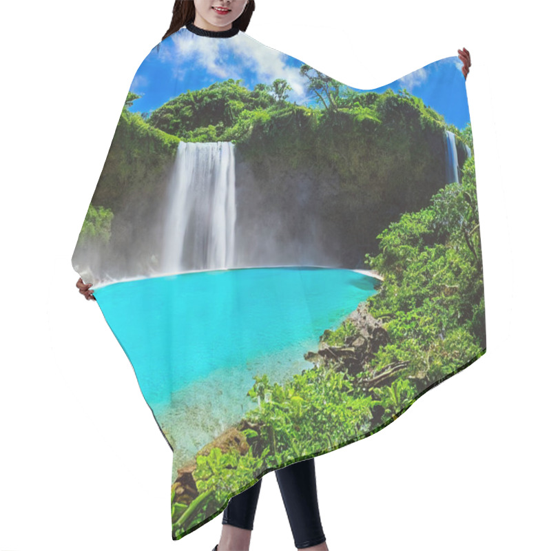 Personality  Beautiful Waterfall With Sunlight In Jungle. 3D Render Hair Cutting Cape