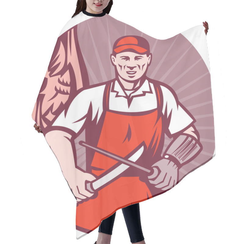 Personality  Meat Butcher With Knife And Sharpener Hair Cutting Cape