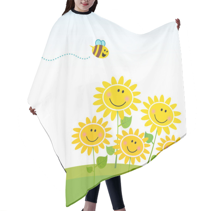 Personality  Cute Yellow Honey Bee With Group Of Flowers Hair Cutting Cape