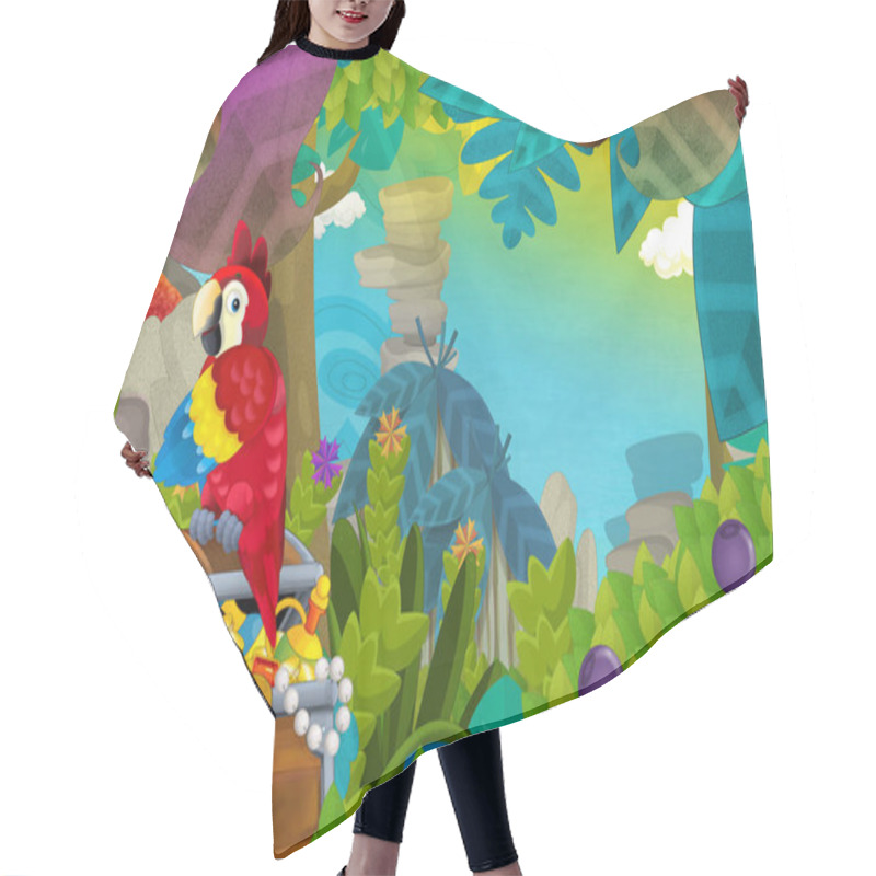 Personality  Cartoon Scene With Parrot And Treasure In The Jungle - Illustration For Children Hair Cutting Cape