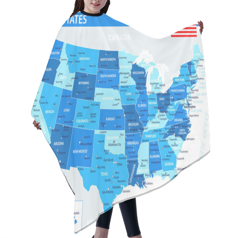 Personality  United States Map Vector Blue Spot - Customizable Layered Political Map Of United States With Administrative Divisions For Website, Education, Reports, News, Politics, Print, Poster, Wallpaper Hair Cutting Cape