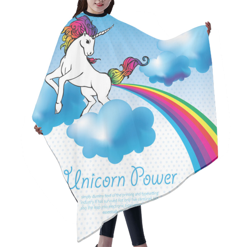 Personality  Unicorn Power With A Rainbow Vector Illustration. Hair Cutting Cape