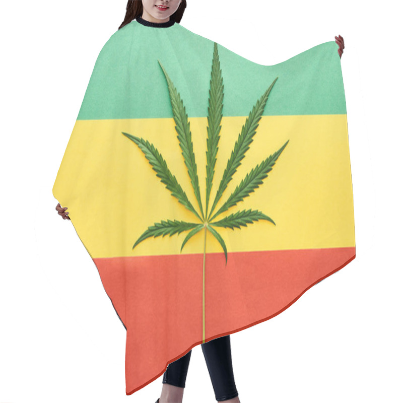 Personality  Top View Of Cannabis Leaf On Rastafarian Flag Background Hair Cutting Cape