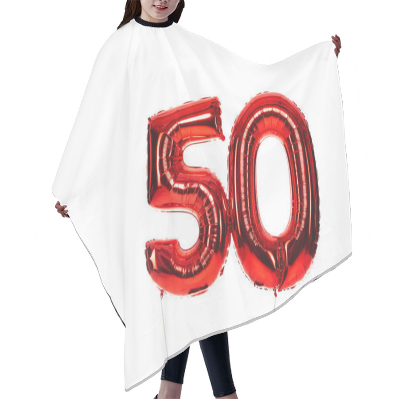 Personality  Number 50 Red Balloons Isolated On White Hair Cutting Cape