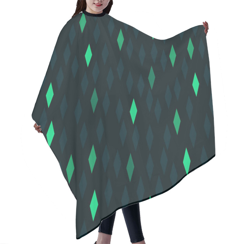 Personality  Seamless Geometric Pattern With Green Rhombus On Dark Background With Glow Effect Hair Cutting Cape