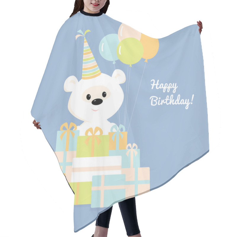 Personality  White Teddy Bear With A Pile Of Presents Hair Cutting Cape