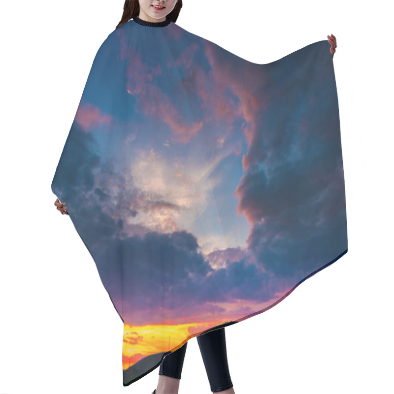 Personality  Dramatic Sunset Sky With Electric Towers And Hills Hair Cutting Cape