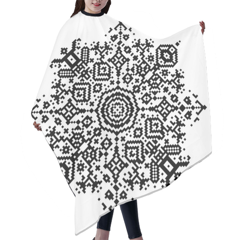 Personality  Geometric Round Element, Snowflake Or Mandala, In Pixel Art Style. Monochrome Minimalism Abstract Symbol. Vector Illustration. Hair Cutting Cape