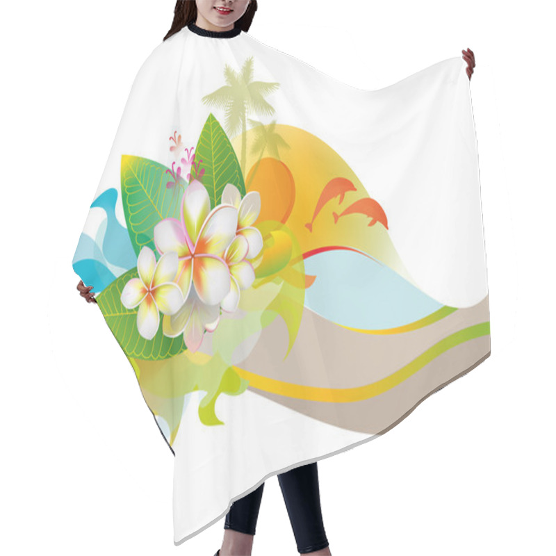 Personality  Background With Frangipani Flowers, Beach And Sun Hair Cutting Cape