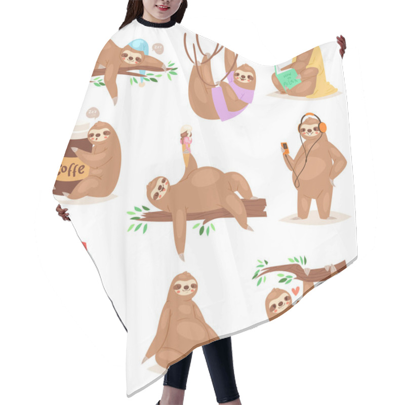 Personality  Sloth Vector Slothful Animal Character Playing Or Sleeping In Slothfulness Illustration Set Of Lazy Sloths Reading Book Or Eating Icecream Lazily Isolated On White Background Hair Cutting Cape