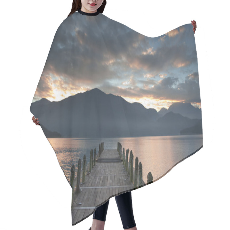 Personality  Sunrise Over Mountain And Looking Over A Pier Hair Cutting Cape