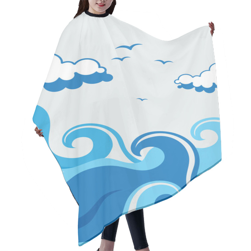 Personality  Waves Beach Illustration Hair Cutting Cape