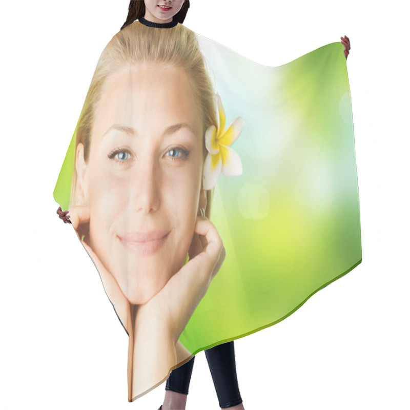 Personality  Spa Girl Over Nature Background Hair Cutting Cape