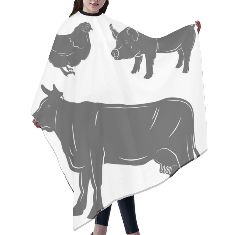 Personality  Farm Animals. Chicken, Pig, Cow. Hair Cutting Cape