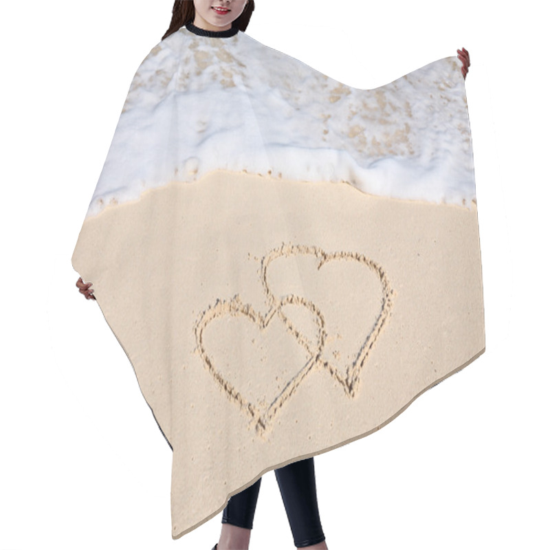 Personality  Two Hearts Drawn On The Beach Sand Hair Cutting Cape