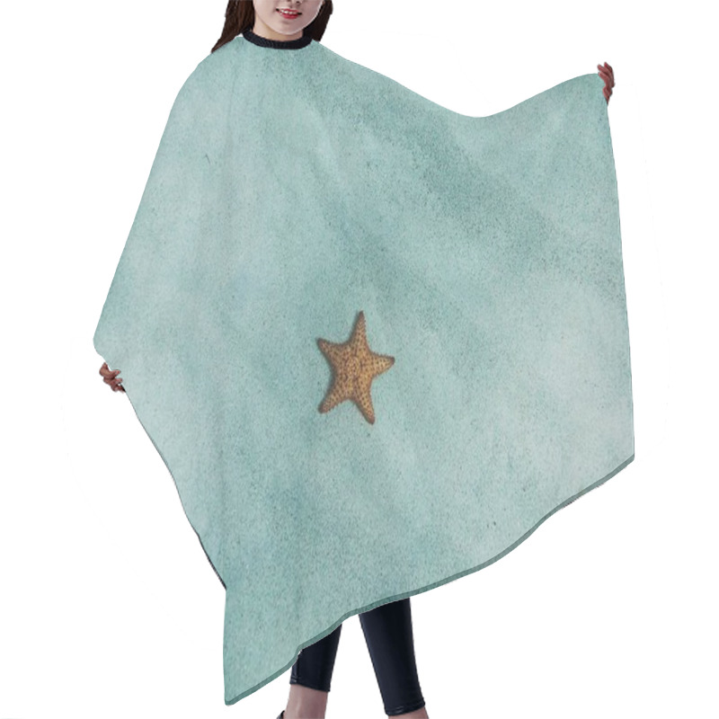 Personality  A Vibrant Orange Starfish Resting On A Sandy Ocean Floor. Hair Cutting Cape