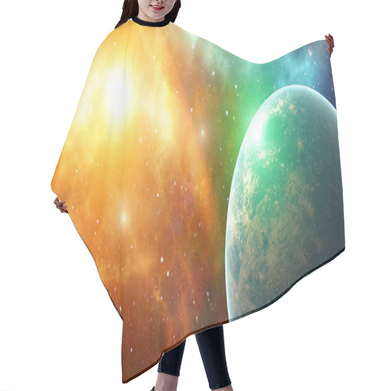 Personality  Fantasy Galactic Planets System Universe In Space. Future Science And Nature Concept. Galaxy And Alien Theme. Greenhouse Effect. Elements Of This Image Furnished By NASA. 3D Illustration Rendering Hair Cutting Cape