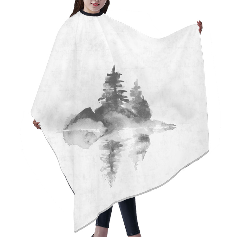 Personality  Night Landscape With Island With Pine Trees Hair Cutting Cape