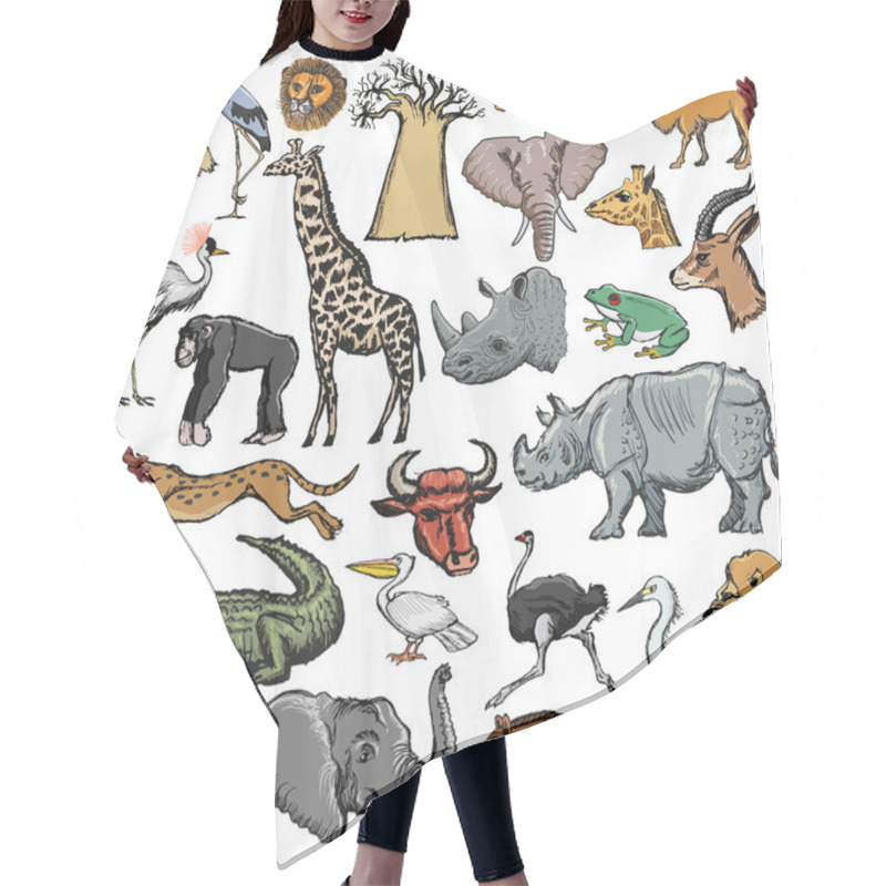 Personality  Set Of Animals With Elephant, Crocodile, Lion, Rhinoceros, Giraf Hair Cutting Cape