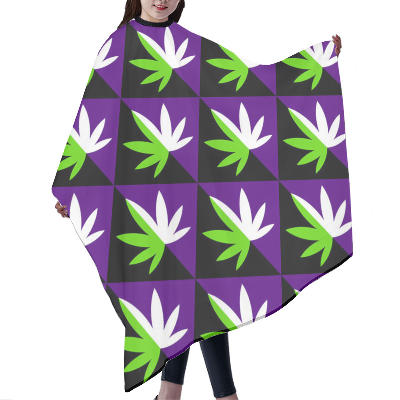 Personality  Seamless Pattern Of Cannabis Leaf-inspired Shapes In Purple, Green, And Black Tones. Great For Psychedelic Designs, Modern Art, Or Creative Packaging. Hair Cutting Cape