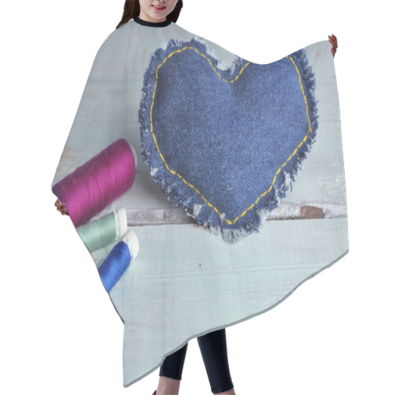 Personality  Denim Heart And Thread Hair Cutting Cape