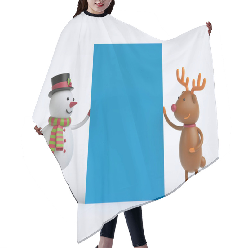 Personality   Snowman And Deer Holding Blue Poster Hair Cutting Cape