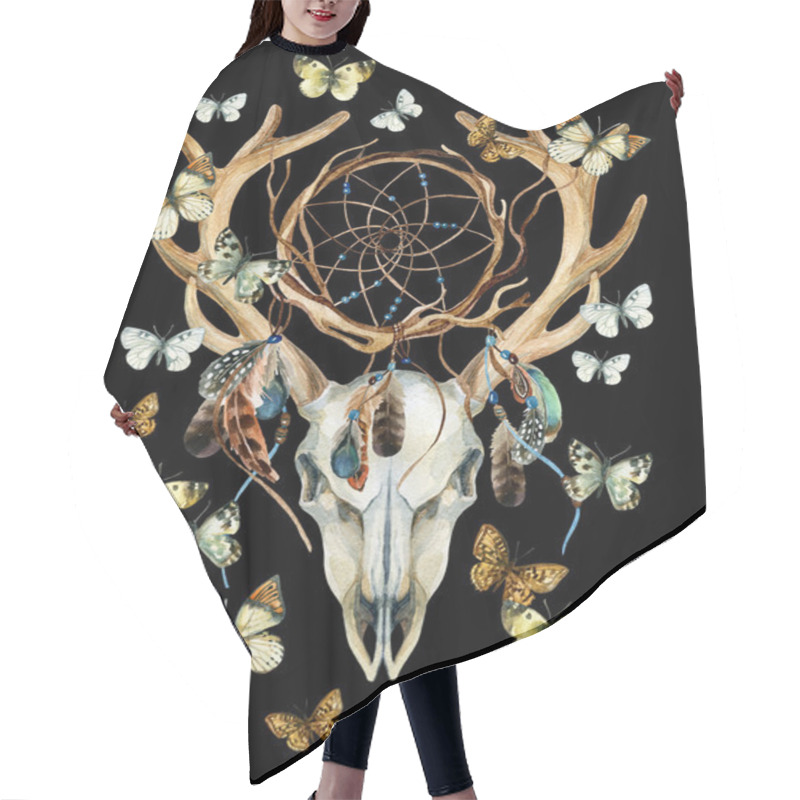 Personality  Deer Skull. Animal Skull With Dreamcather And Butterfly. Hair Cutting Cape