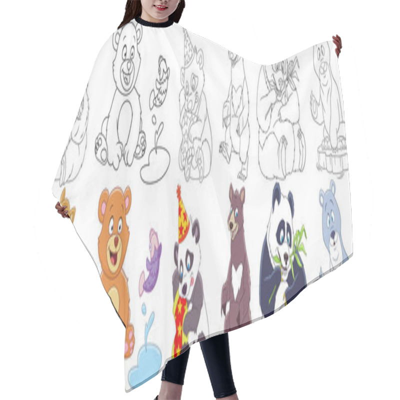 Personality  Cartoon Bears And Pandas Set Hair Cutting Cape