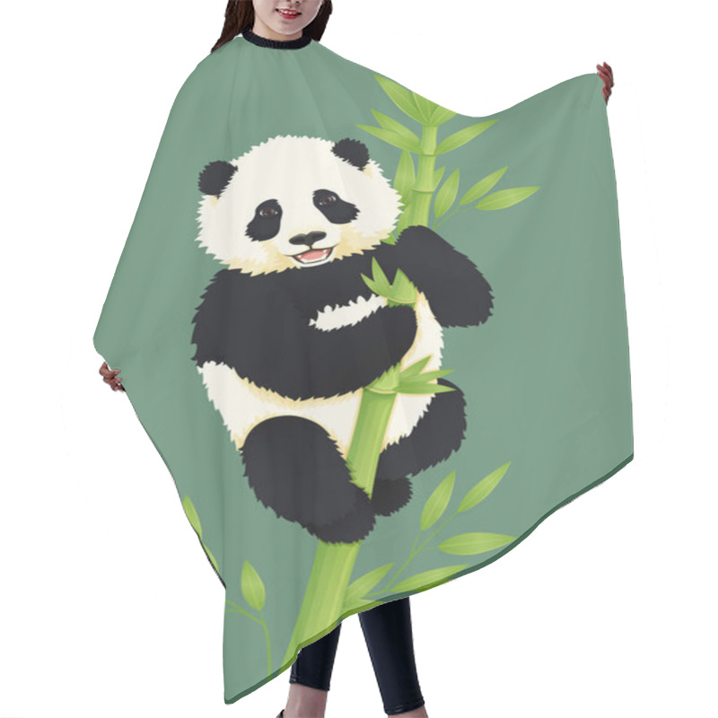 Personality  Happy Smiling Baby Giant Panda Climbing Green Bamboo Tree. Hair Cutting Cape