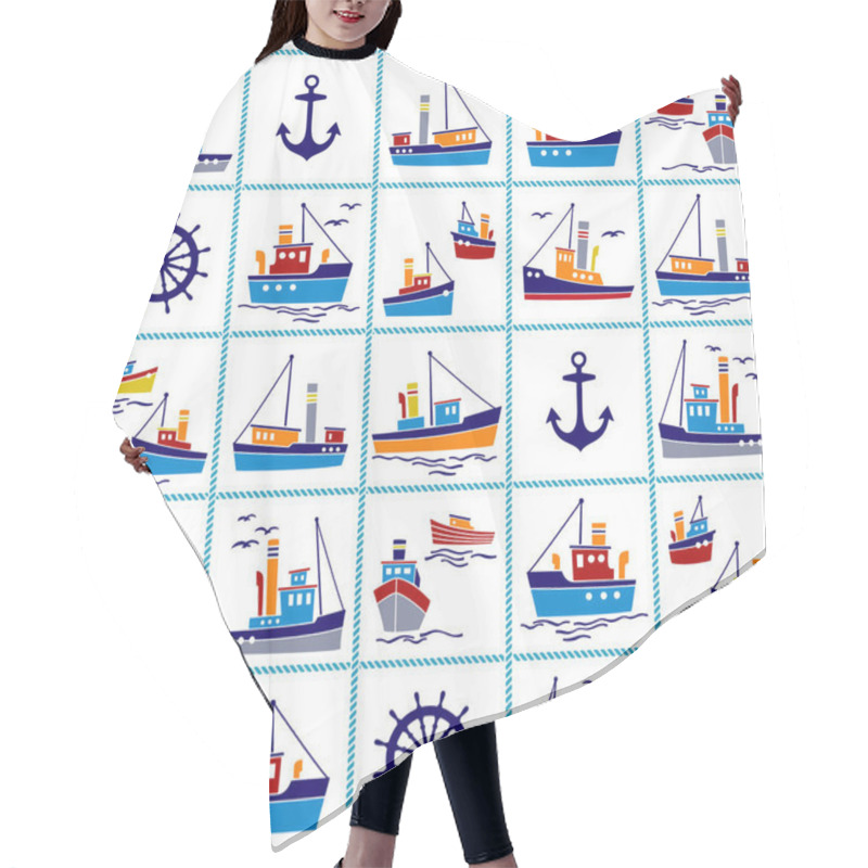 Personality  Seamless Pattern Of Ships Working In The Harbor,The Ship Working In The Harbor Has A Seamless Pattern, Hair Cutting Cape