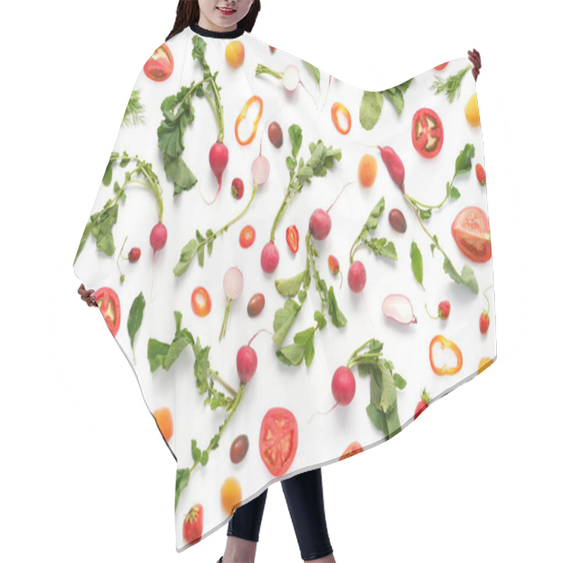 Personality  Seamless Pattern With Fresh Vegetables Isolated On White Background, Top View Hair Cutting Cape