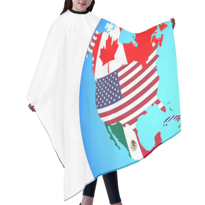 Personality  North America With Embedded National Flags On Blue Political Globe. 3D Illustration. Hair Cutting Cape