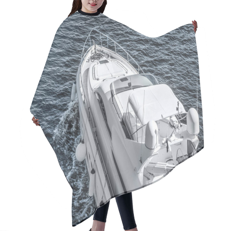 Personality  Aerial View Of White Yacht Sailing On Blue River Hair Cutting Cape